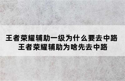 王者荣耀辅助一级为什么要去中路 王者荣耀辅助为啥先去中路